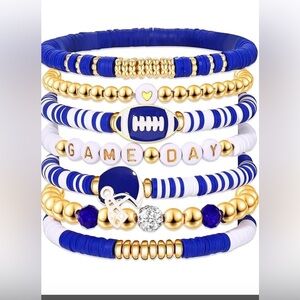 COPY - 🏈🏈7 Stretchy Beaded Football Charms Blue/Gold & White Bracelet Set🏈🏈